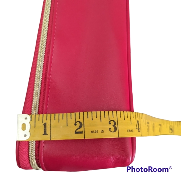 Lancome Train Case Red Faux Leather Cosmetic Makeup Travel Bag With Top Handle - Picture 8 of 13